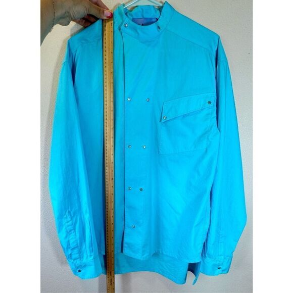 NWT Rare Thierry Mugler X H&M Blue Double Breasted Poplin Men's Shirt Small - Picture 9 of 12